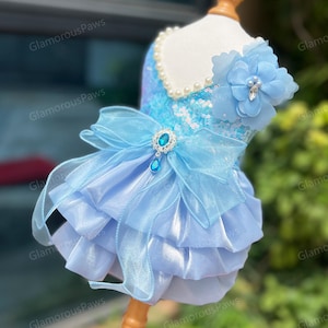 Customizable Wedding Pet Dress, Sparkly Blue Tulle Dress for Large Dogs and Cats, Birthday Dog Dress, Summer Pets Clothes Princess Costume