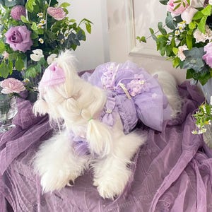 カスタマイズ可能な犬用ウェディングドレス、大型犬猫用ライラックフラワーチュールドレス、ペットプリンセスコスチューム誕生日衣装夏用ペット服