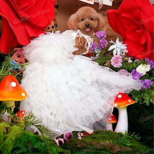 Customizable Wedding Dog Dress White, Flower Girl Bridal Gown Detachable Long Train for Cats and Large Dogs, Birthday Outfit Pets Clothes