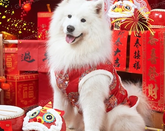New Year Large Dog Clothes Chinese Spring Festival Pet Costume,Red Coat Jacket for Large Dogs Samoyed Poodle Golden Retriever Labrador Husky