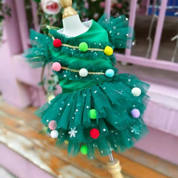 Christmas Pet Costume Christmas Tree Dog Dress, Xmas Green Puffy Dress for  Dogs and Cats, Christmas Party Dog Costume, Xmas Gift for Pets