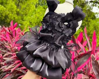 Kundengerechtes Hochzeits-Hundekleid, schwarze Blumen-Tüllkleid für große Hunde und Katzen, Prinzessinnen-Kostüm-Geburtstags-Party Outfit-Sommer-Haustier-Kleidung