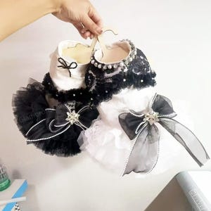Customizable Wedding Dog Dress, Black-white Flowers Tulle Dress for Large Dogs and Cats, Princess Dress Birthday Outfit Summer Pets Clothes