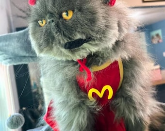 Disfraz de comida rápida para perros y gatos, uniforme de chef para personal de cafetería, disfraz de cosplay para mascotas, delantal rojo y gorro de punto para Halloween.