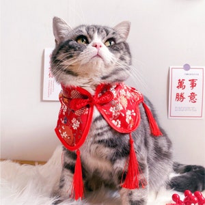 New Year Bandana Bib for Cats and Dogs, Chinese Spring Festival Red Cape for Kitten Cats and Large Dogs, Lunar New Year Custom Pet Gifts