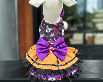 Halloween Pet Costume Witch's Brew Inspired Dress for Cats and Dogs, Spooky Skeleton Outfit Witch Dress for Pets, Custom Sizing Pets Clothes