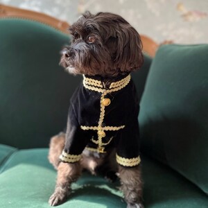 Dog Prince Charming Costume Halloween, Black Velveteen Jacket for Cats and Dogs, Puppy Dog Coat Fall Winter Pet Clothes Custom Size image 3