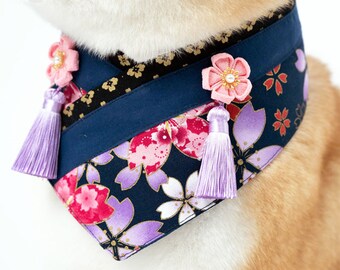 Dog Japanese Kimono Bandana, Cherry Blossom Festival Bandana Bib for Large Dogs and Cats, Floral Sakura Fancy Bandana Pets Gifts Customized