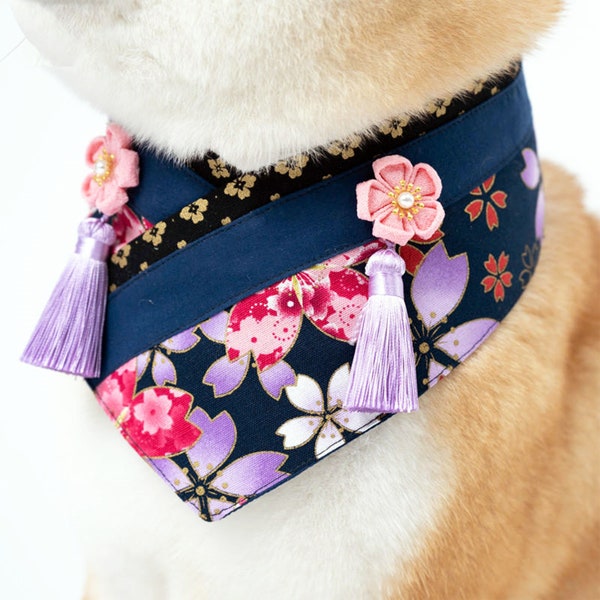 Perro Japonés Kimono Bandana, Cherry Blossom Festival Bandana Bib para perros y gatos grandes, Floral Sakura Fancy Bandana Mascotas Regalos personalizados