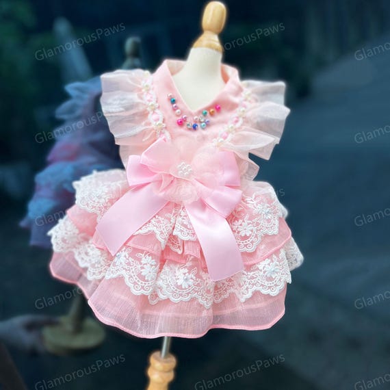 chinese dress ladies Dog Floral Lace Dress Pink / M main image 1