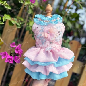 Customizable Dog Summer Dress, Pink Flower Tulle Dress for Large Dogs and Cats, Puppy Wedding Birthday Outfit Princess Costume Pets Clothes
