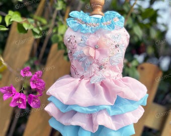 犬用ウェディングサマードレス カスタムサイズ、大型犬と猫用フラワー