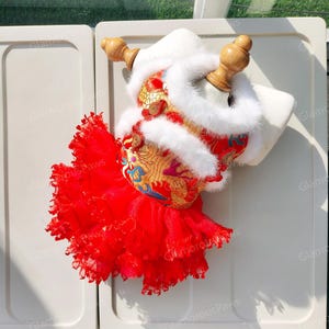 New Year Outfit for Dogs Cats, Red Cheongsam Qipao Dress Chinese Spring Festival Costume for Large Dogs Puppy and Cats, Custom Pet Clothes