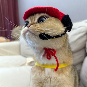 Fast Food Costume for Cats and Dogs, Snackbar Staff Uniform Chef Pet Cosplay Dress Up, Red Apron and Knitted Hat Inspired from McDonalds image 2