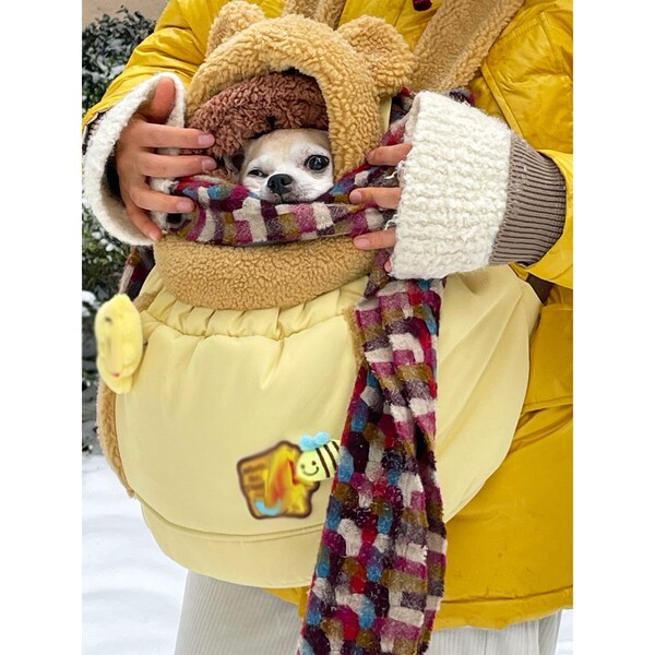Winter Dog Carrier Bag Pet Hanging Chest Bag,Puppy Carrier Travel Handbag Puppy Shoulder Bag, Warm Plush Carrying Cats Dogs Pet Carrier Tote