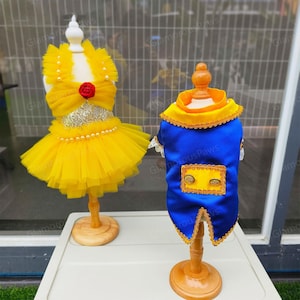 Custom Size Dog Costume Inspired from Beauty Beast, Princess Belle Prom Gown Tutu Dress Blue Tuxedo Suit for Large Dogs Cats Pets