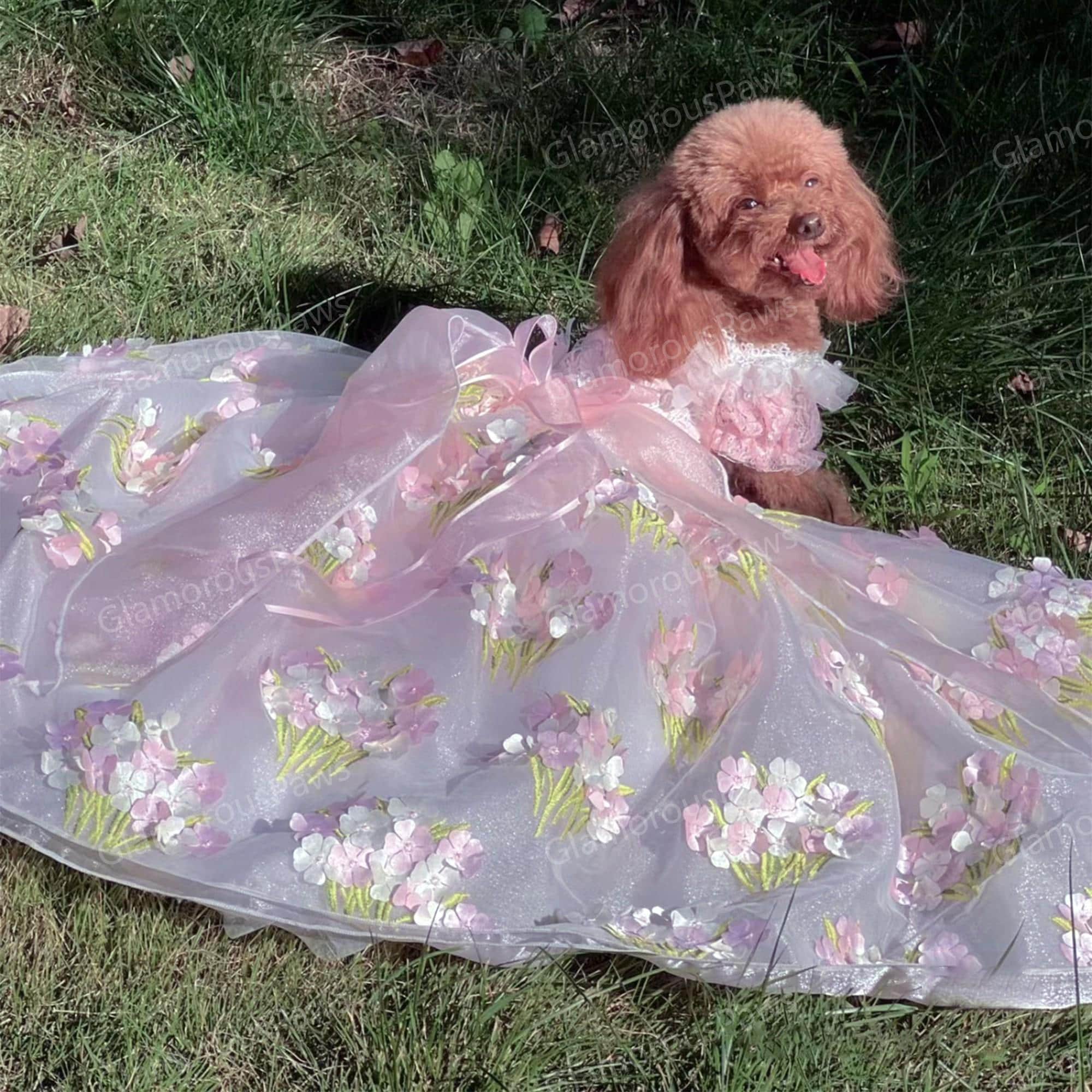 犬服　フラワードレス　ワンピース　ローズ　ウエディング　ハンドメイド　オーダー 犬服 フラワードレス ワンピース ローズ ウエディング