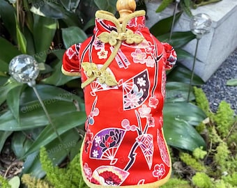 Vestito di Capodanno personalizzato per cani e gatti, abito rosso cinese per la festa di primavera Cheongsam Qipao per cani di grossa taglia Husky Golden Retriever Labrador Barboncino
