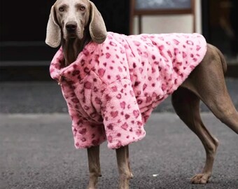 Manteau pour grand chien, vêtements d'hiver sur mesure, veste en peluche léopard rose pour chiens et chats, manteau chaud pour grand chien avec doublure en coton, manches longues