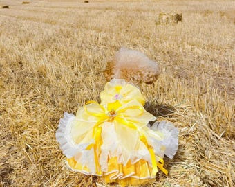 Princess Belle Costume for Cats and Dogs, Customizable Yellow Evening Gown Halloween Pets Costume, Beauty Beast Inspired Pet Cosplay Outfit