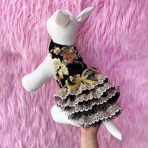 Wedding Dog Dress, Sparkling Gold Flower Tutu Dress for Dogs and Cats, Princess Costume Large Dog Birthday Outfit Custom Pet Clothes