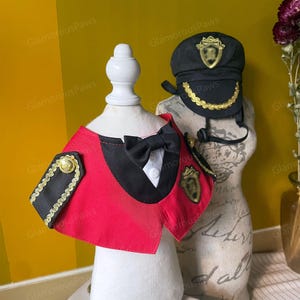 Dog Red Captain Bandana Bib, Dog Captain Costume Pet Halloween Outfit, Ship Captain Uniform for Dog Cat, Funny Costume Pet Cosplay Dress Up