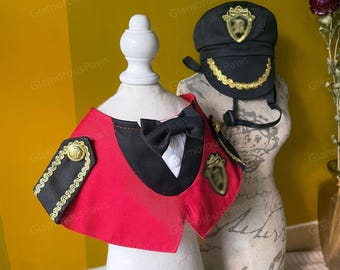 Babador Bandana Capitão Vermelho para Cachorro, Fantasia de Capitão para Cachorro, Traje de Halloween para Pets, Uniforme de Capitão de Navio para Cachorro e Gato, Fantasia Engraçada para Pets Cosplay