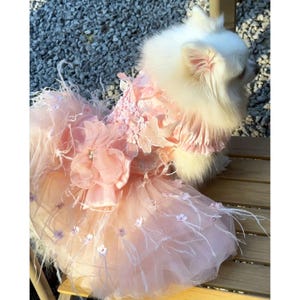 Customizable Wedding Pet Dress, Pink Floral Tulle Dress for Large Dogs and Cats, Birthday Dog Dress, Summer Pets Clothes Princess Costume