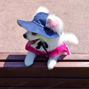 Denim Blue Summer Bucket Hat with Ear Holes for Dogs and Cats, Big Dogs Sunbonnet Visor Hat, Dogs Outdoor Sun Protection Cap Pets Hiking Hat
