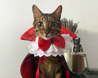 Vampire Dracula Costume for Cats and Dogs Halloween Party, Pet Cosplay Dress Up, Vampire Cape Wizard Outfit, Dog Devil Costume Custom Size