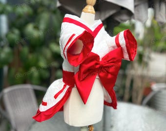 Kimono giapponese personalizzabile per cani, kimono bianco con fiocco rosso per cani e gatti di grossa taglia, costume Yukata per animali domestici, vestito da cosplay anime per cani, vestiti per animali domestici