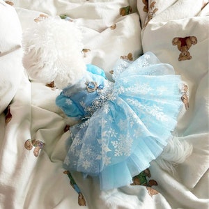 Halloween Dog Princess Costume Frozen Elsa Inspired, Snowflake Blue Tutu Dress for Cats and Dogs, Pet Party Outfit Custom Size