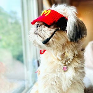 Fast Food Kostüm für Katzen und Hunde, Snackbar Personal Uniform Koch Haustier Cosplay Dress Up, rote Schürze und Strickmütze für Katzen und Hunde Halloween Bild 5