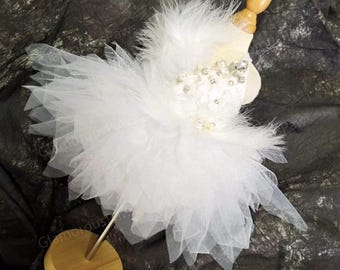 Snow Queen Princess Dog Dress Custom Size, White Feather Tulle Dress for Large Dogs and Cats, Wedding Gown Birthday Halloween Pets Clothes