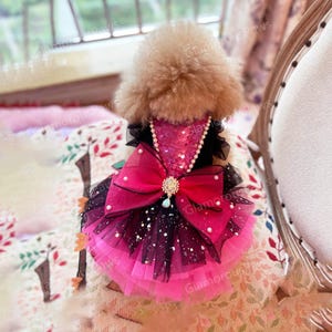Wedding Dog Dress, Sparkling Black Pink Tutu Dress for Dogs and Cats, Princess Costume Large Dog Birthday Outfit, Customizable Pets Clothes