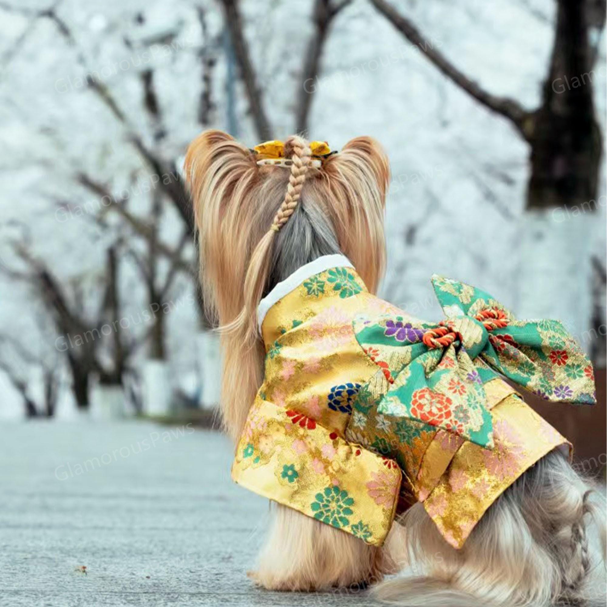 Hunde-Shirt Kimono Style – Mit Kranich & Goldfolie, Größe 5XL (16-20 Kg)