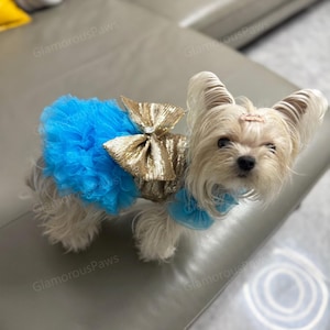 Customizable Wedding Pet Dress, Sparkly Gold Tulle Dress for Large Dogs and Cats, Birthday Dog Dress, Summer Pets Clothes Princess Costume