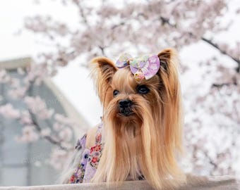 Japanese Kimono for Dogs, Lilac Kimono With Large Bow for Dogs and