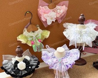 Collar con volantes para mascotas, pañuelo elástico para bodas y cumpleaños para gatos y perros pequeños y medianos, accesorios para el cuello de mascotas.