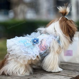 Customizable Wedding Pet Dress, Blue Breathable Tulle Dress for Large Dogs and Cats, Birthday Dog Dress,Summer Pets Clothes Princess Costume