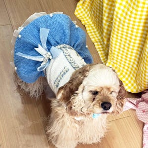 Customizable Tweed Dog Dress, Vintage Princess Costume Blue Tutu Dress for Large Dogs and Cats, Summer Puppy Birthday Outfit Pet Clothes