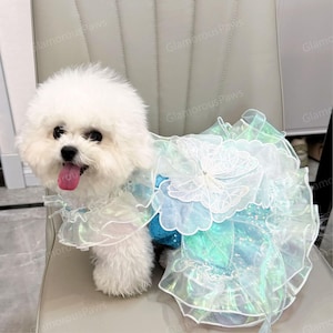 Halloween Butterfly Fairy Costume for Dogs and Cats, Sparkling Blue Tulle Dress for Pets Cosplay Party, Dog Birthday Party Dress,Pet Clothes