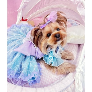 Halloween Mermaid Princess Costume for Dogs and Cats,  Sparkling Sequin Tutu Dress for Pets Cosplay Party, Birthday Pet Clothes Custom Size