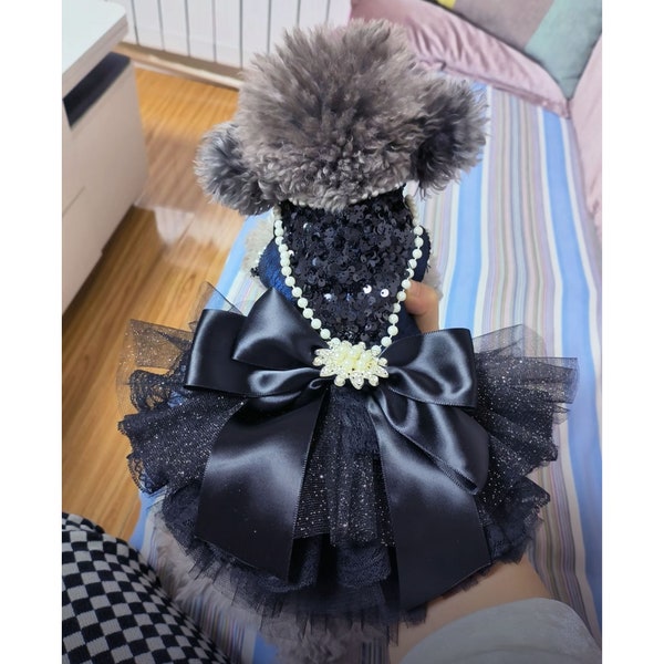 Customizable Size Dog Wedding Dress, Sparkly Black Tulle Dress for Large Dogs Cats, Pet Princess Costume Birthday Outfit Summer Pet Clothes