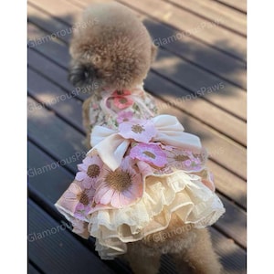 Customizable Wedding Pet Dress, Pink Floral Tulle Dress for Large Dogs and Cats, Birthday Dog Dress, Summer Pets Clothes Princess Costume