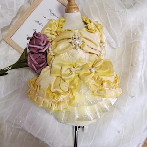 Belle Dress Dog Princess Costume Beauty Beast Inspired, Cat Dog Halloween Cosplay Party Dress, Yellow Dress Pet Clothes Custom Size