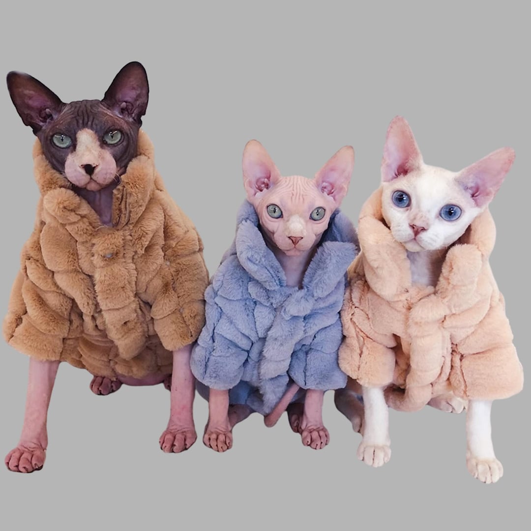 Sphynx Cat Winter Clothes Plush Coat, Warm Jacket With Long Sleeves for