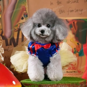 Snow-White Inspired Dog Princess Costume, Halloween Cosplay Party Dress for Cats and Large Dogs, Customizable Yellow Tutu Dress Pets Clothes
