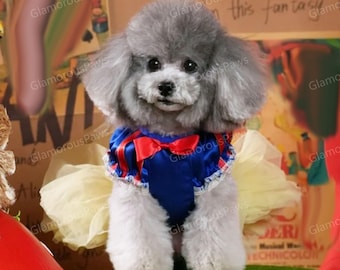 Snow-white Princess Inspired Dog Costume, Halloween Cosplay Party Dress for Cats and Large Dogs, Customizable Yellow Tutu Dress Pets Clothes