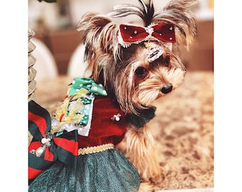 Déguisement d'arbre de Noël pour chiens et chats, Costume de lutin de Noël, robe tutu verte pour animaux de compagnie, tenue de fête du père Noël, vêtements pour animaux de compagnie, taille personnalisée